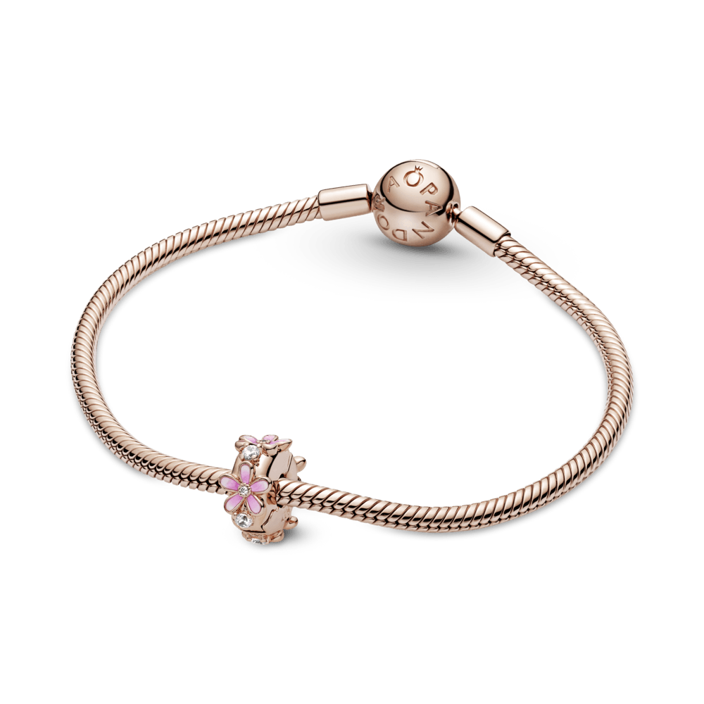 Clip Charm Fijo Margarita Rosa Recubrimiento en Oro Rosa