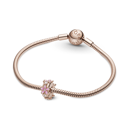 Clip Charm Fijo Margarita Rosa Recubrimiento en Oro Rosa